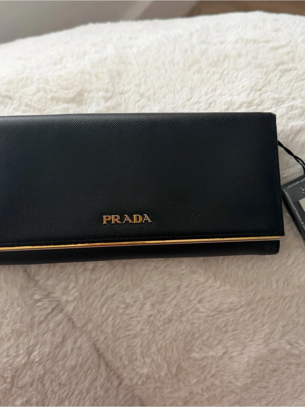 Prada Black Saffiano Leather Continental Wallet with Gold Logo (COA included)